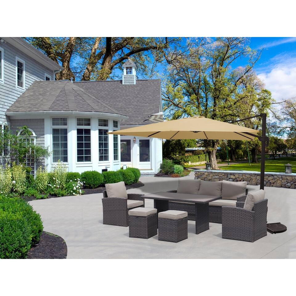 6-Piece Outdoor PE Rattan Sofa Set Patio Garden Wicker Dining and Coffee Sofa