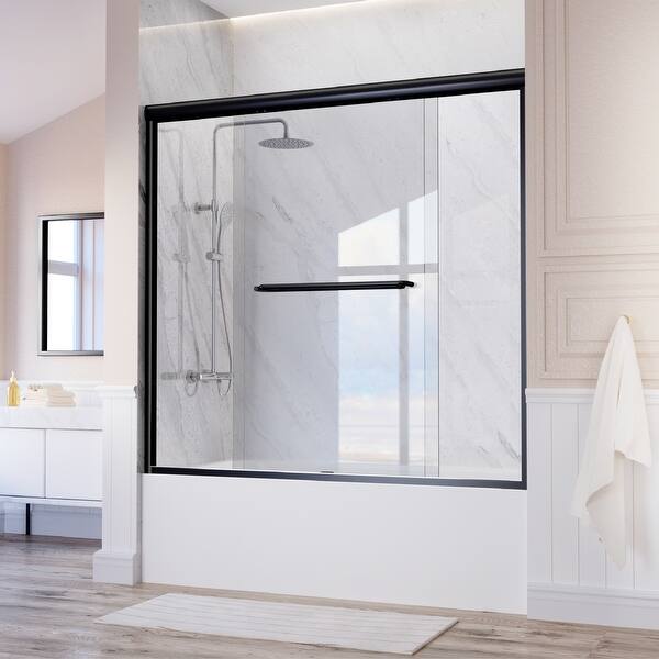 i-Homare 55 - 59'' W x 60'' H Double Sliding Bath Tub Door Semi-Frameless Shower Door