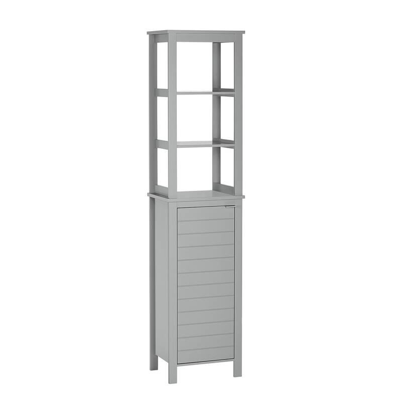 RiverRidge Madison Single Door Tall Bathroom Cabinet Storage Organizer with an Open and Adjustable Interior Shelves