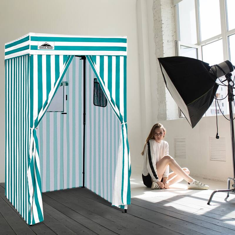 EAGLE PEAK Flex Compact 4x4 Pop-up Canopy Changing Room, Portable Privacy Dressing Room - White and Light Blue