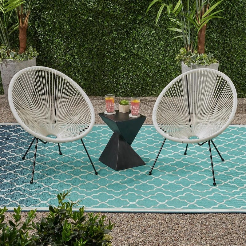 Roomfitters Outdoor Patio Accent Chairs Set of 2, Modern Acapulco Lounge Chairs with Metal Frame - White