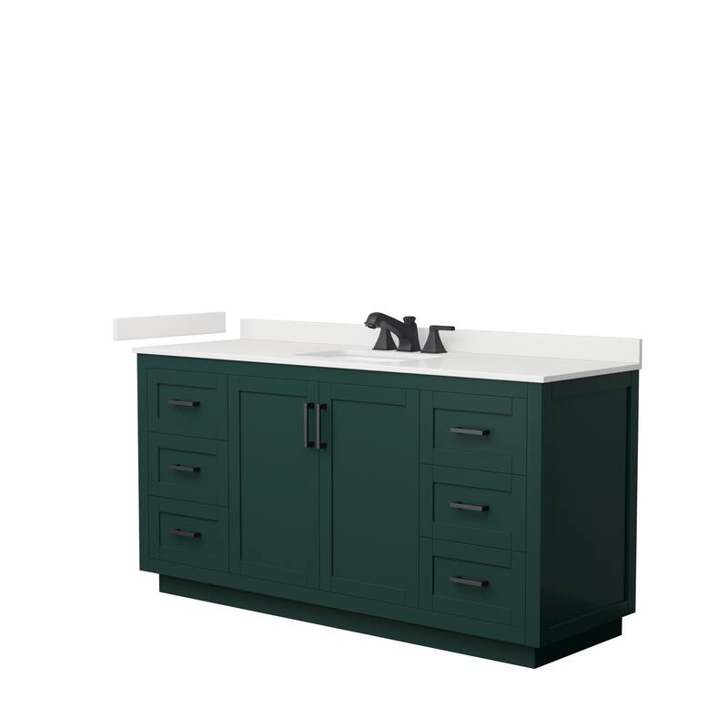Miranda 66-inch Single Vanity, Quartz Top - Green, Black Trim, White Quartz Top