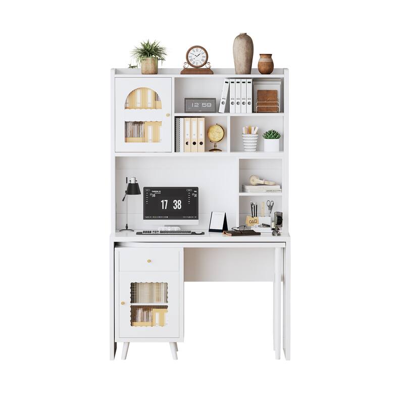 43" x 70" Home Office Desk with 90° Adjustable Tabletop, Storage Drawer & Cabinets – Perfect for Gaming, Study & Work in Bedroom