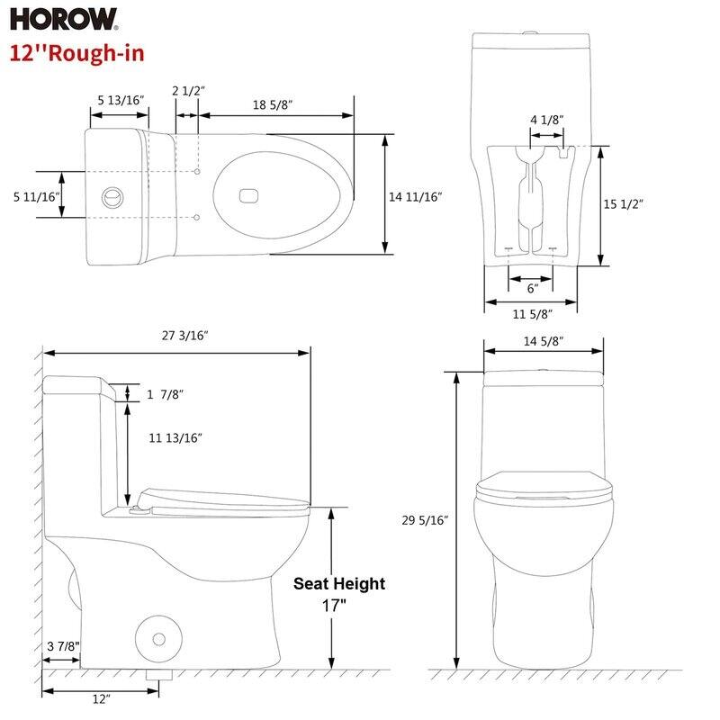 One piece dual flush elongated 12'' rough in toilet (Seat include) - N/A