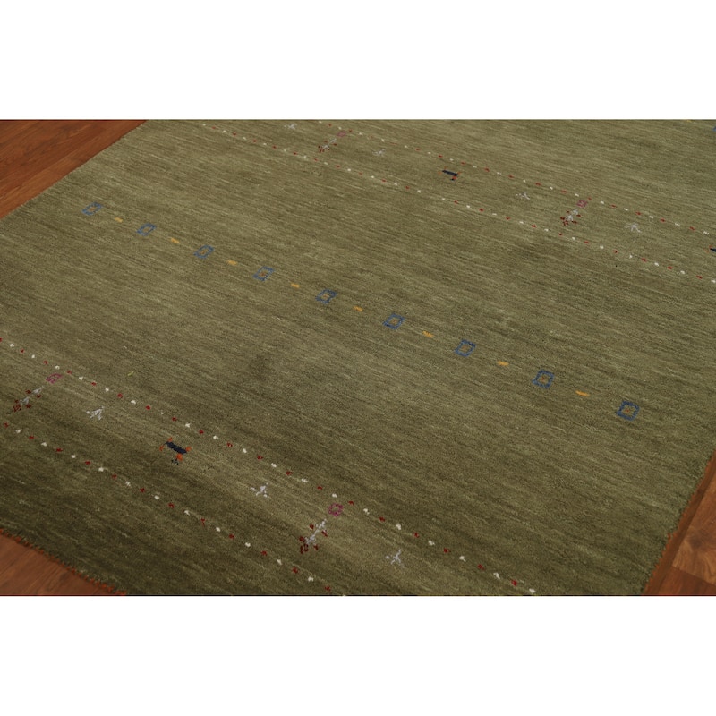 Hand Knotted Oriental 100% Wool Carpet Tribal Animal Pictorial Green Gabbeh Area Rug - 7' 8'' X 4' 11''