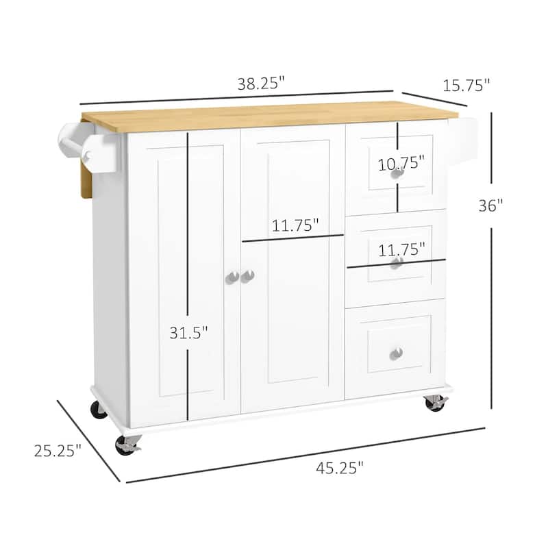 Kitchen Cart on Wheels with Drop Leaf, 3 Drawers, Cabinet, Spice Rack