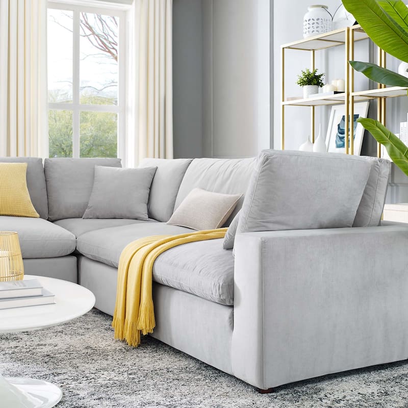 Commix Down Filled Overstuffed Velvet 5-Piece Sectional Sofa