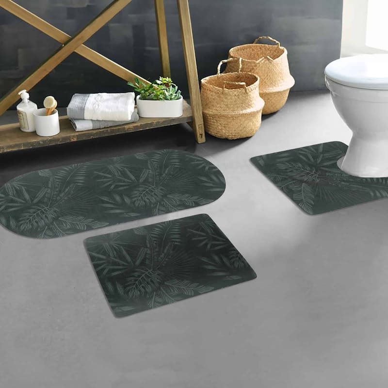 Decorative 3-Piece Bath Mat Set Includes Standard, Runner, and Contour - Tropical Night