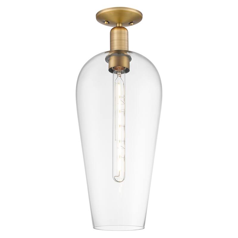 Innovations Lighting Downtown Urban - Chelsea - 1 Light 8" Semi-Flush Mount Light - Brushed Brass/Clear Deco Swirl Shade