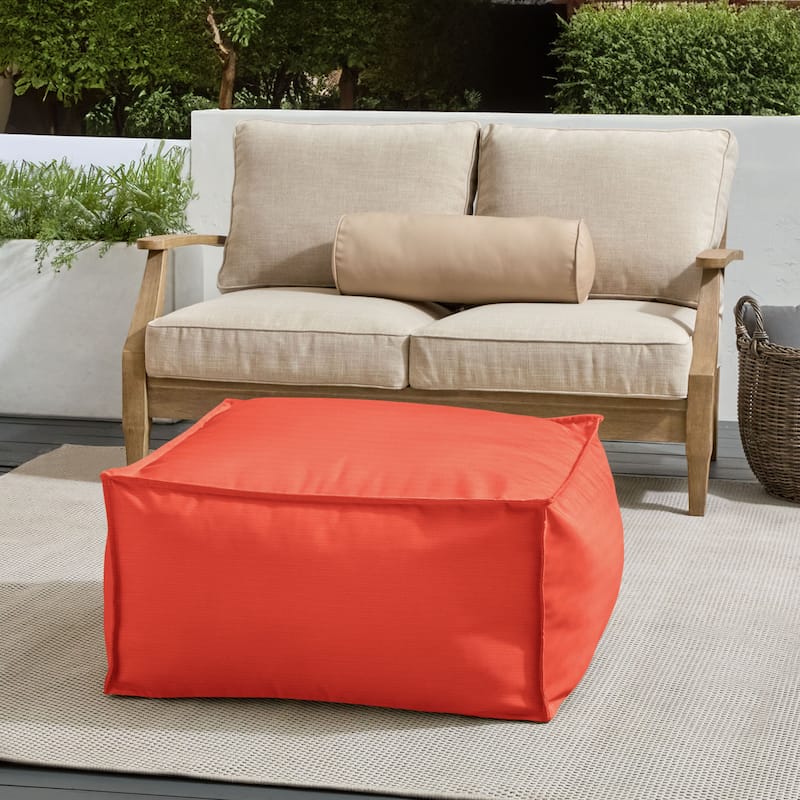Sorra Home Sunbrella Outdoor Top Stitch Solid Bean Pouf - Canvas Melon - Large