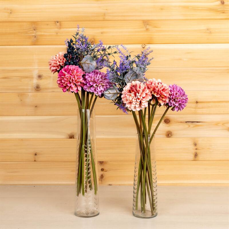 Mixed Zinnia Floral Bouquet (Set of 2) - Purple, Pink, Green