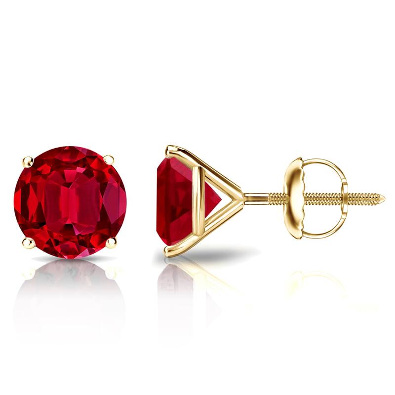 Auriya 14k Gold Lab Grown Gemstone Ruby Stud Earrings Round 0.25 to 5.00 ct. tw. 4-Prong Martini Screw-Back - 3.50ct tgw. - Yellow