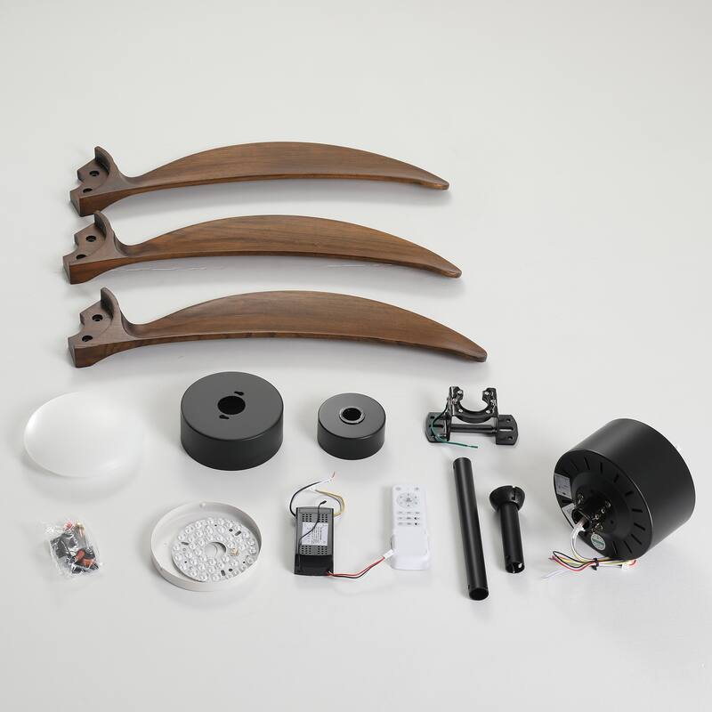 52 Inch Ceiling Fan with Dimmable LED Light, Solid Wood Blades, Quiet Reversible DC Motor, Remote, 6 Speeds, 3 Downrods