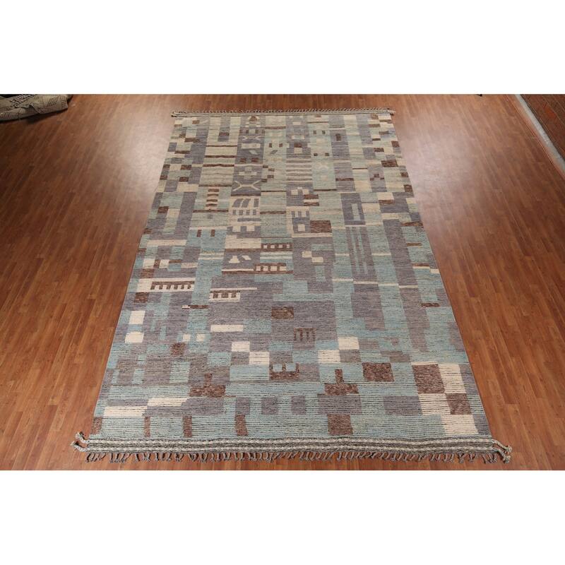 Moroccan Oriental Large Area Rug Hand-Knotted Wool Carpet - 9'8" x 14'11"