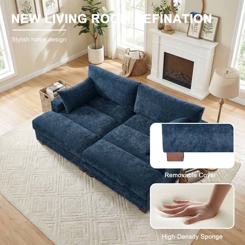 82.5"W Chenille Upholstered Sectional Modular Sofa With Chaise