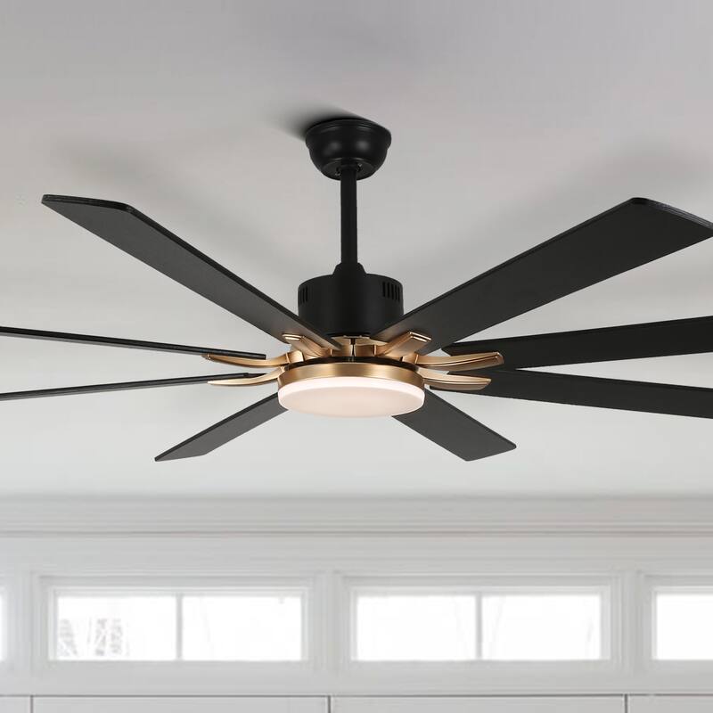 CurveCurio Large 72" Sleek Modern 8 Wood Blades Ceiling Fan with 3 Color Tone Dimmable LED Light Kit Incldued for Living Room