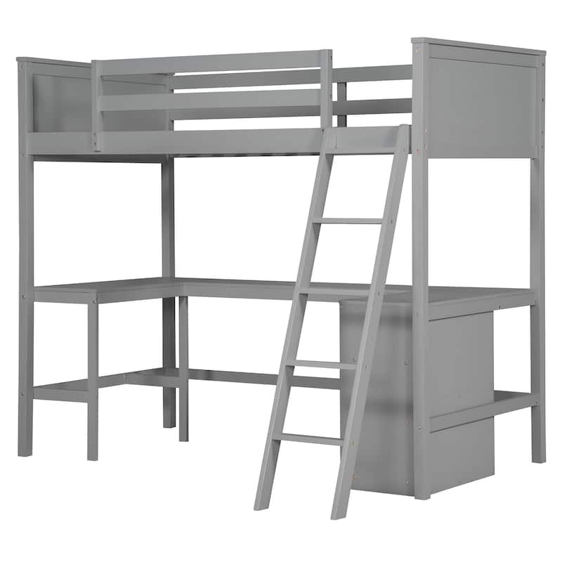 Merax Wooden Loft Bed with Shelves and Desk