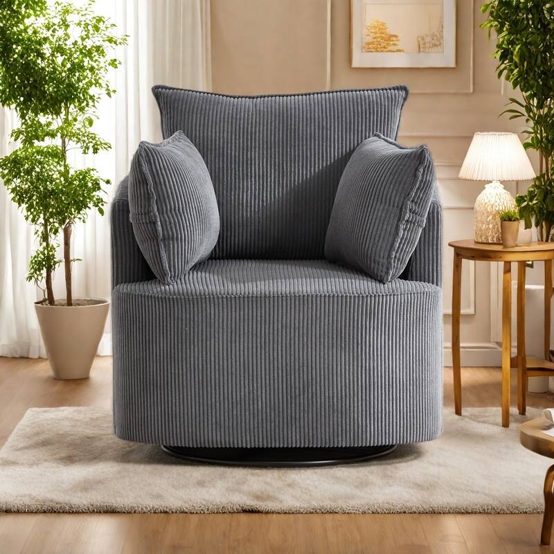 Wood Metal Swivel Accent Chair with 360° Rotation and 350lb Weight Capacity - Grey