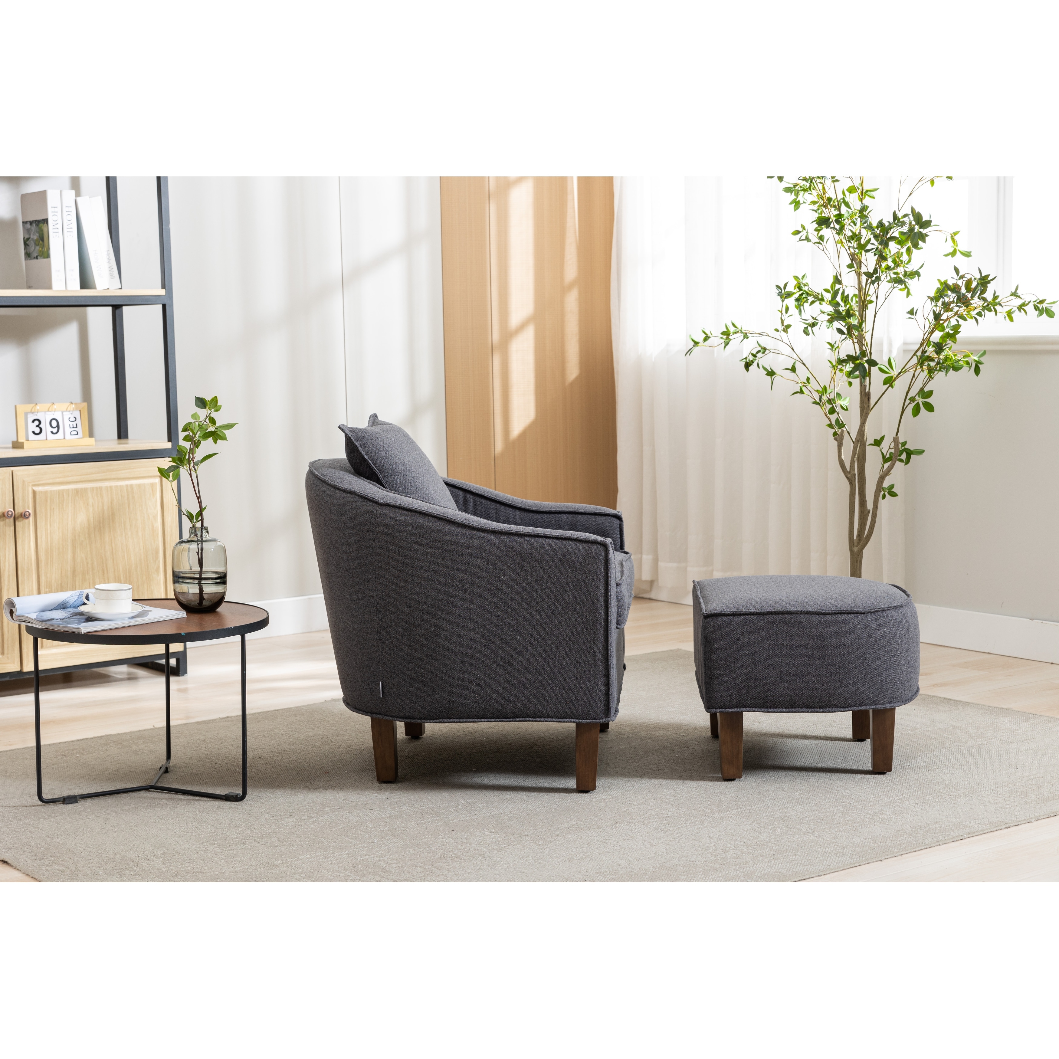 Barrel accent chair sales with ottoman