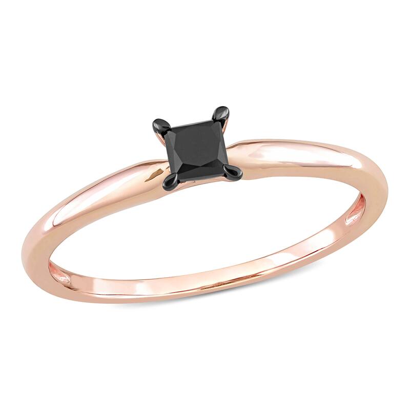 Miadora 1/4ct TDW Princess-cut Black Diamond Solitaire Engagement Ring in 14k Rose Gold