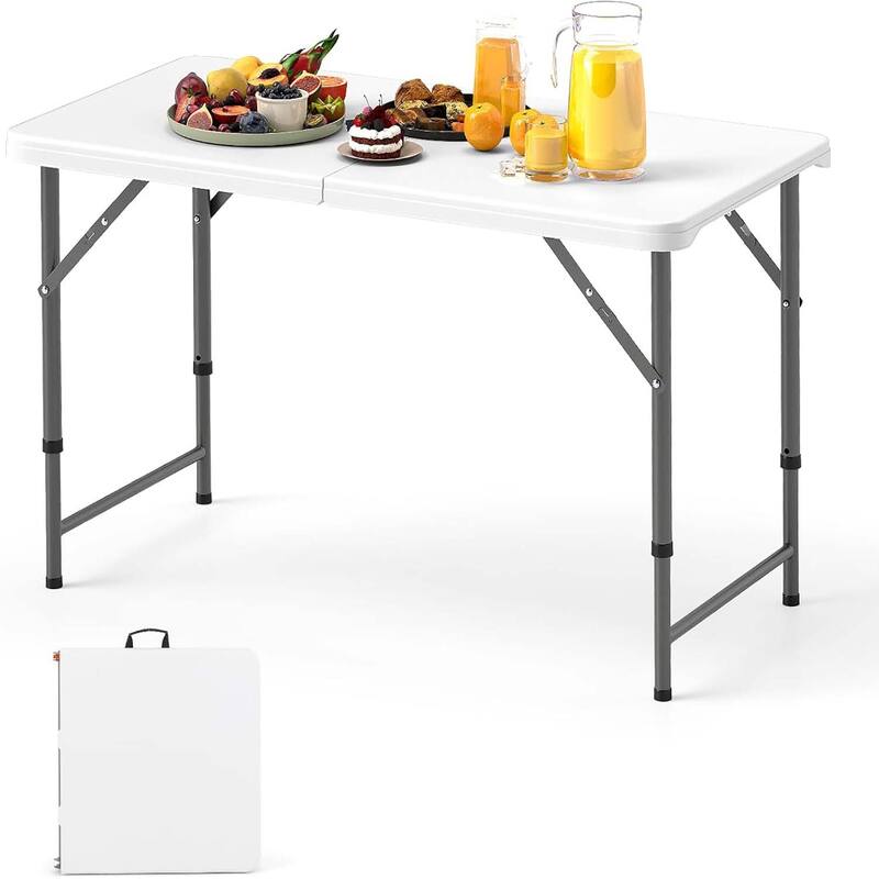 Folding Table HDPE Portable Fold-in-Half Table Dining Table - White