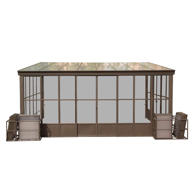 Domi Wall-Mounted Sunroom with Sloped PC Roof and Lockable Sliding Doors - 12x16FT