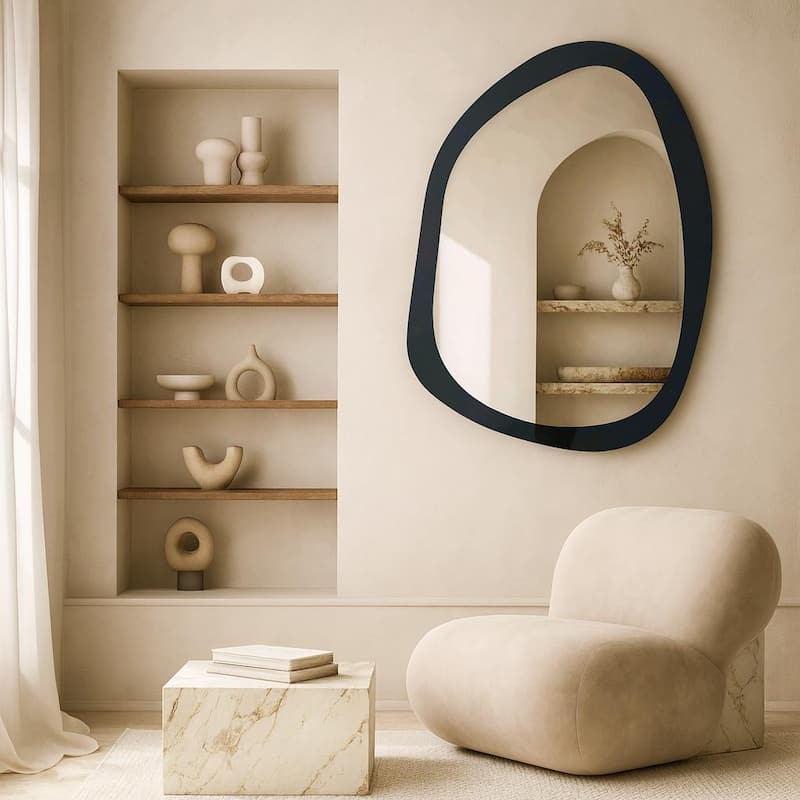 Pebble Wall Mirror 24"x30" Black Funky Flow Accent Design