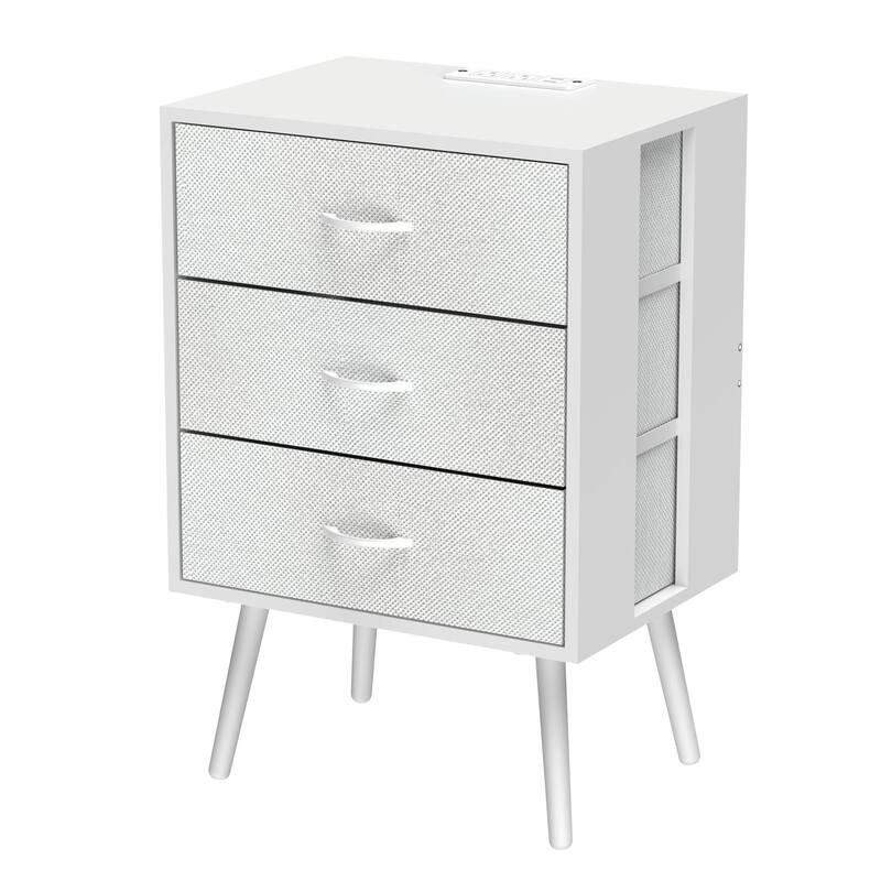2-Pack LED Nightstands with Charging Station & Fabric Drawers