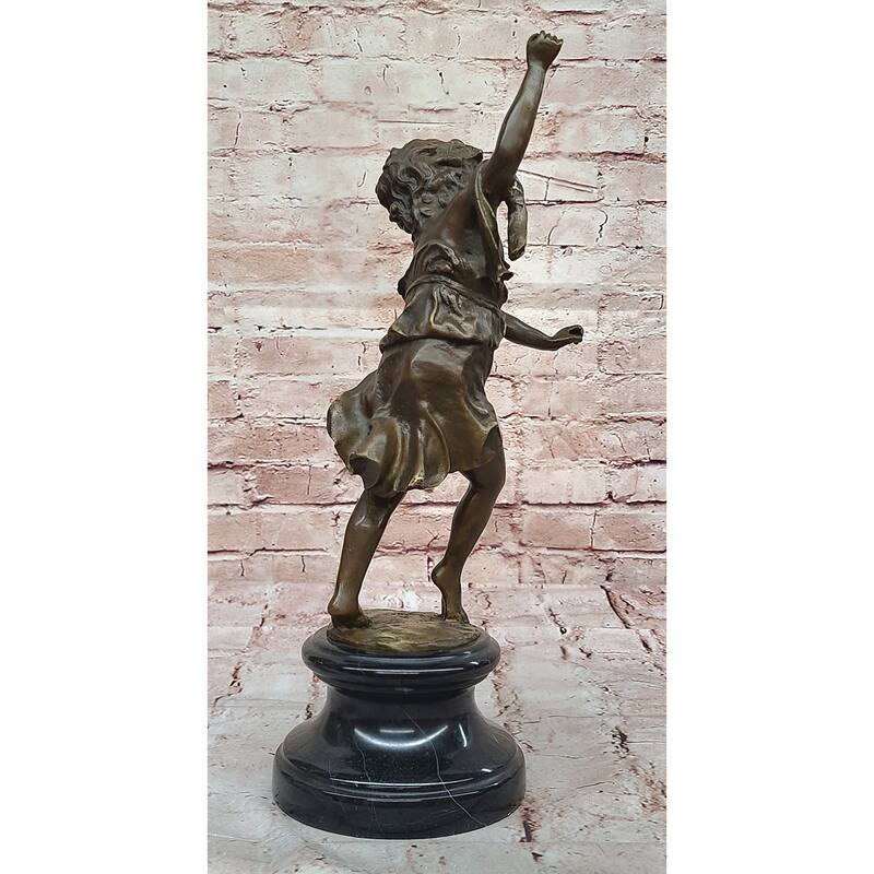Bronze Dancing Girl Sculpture – Joyful Child Figurine On Marble Base