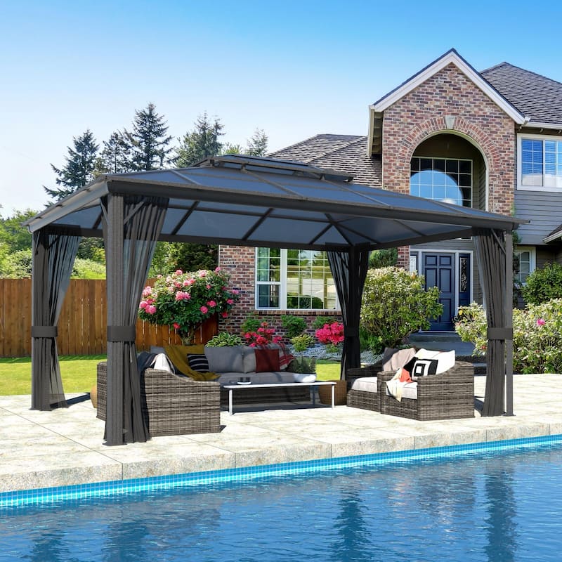VEIKOUS 12' x 16' Outdoor Patio PC Gazebo, Aluminum Double Hardtop Gazebo Pergola