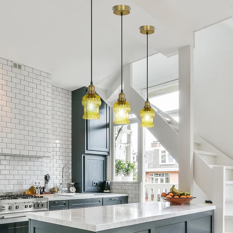 Baptiste River of Goods Purple/Yellow/Green and Gold Glass and Metal 4.5-Inch Pendant Light with Adjustable Hanging Cord