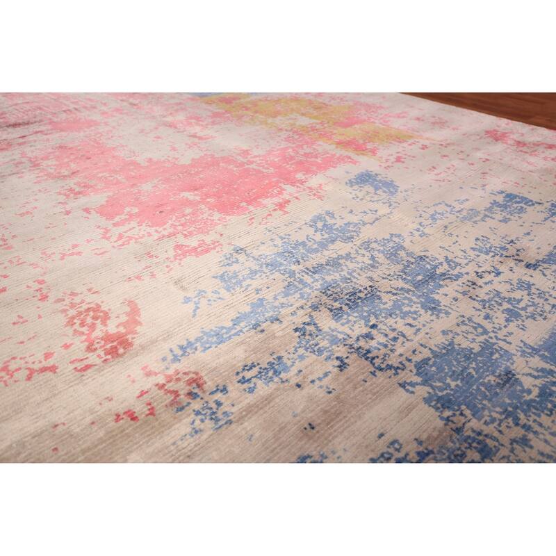 Contemporary Abstract Indian Area Rug Hand-Knotted Wool Carpet - 6'8" x 10'0"