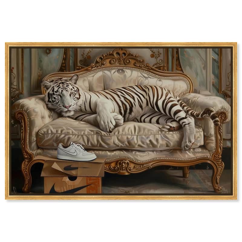 Lounging Sneaker Tiger Canvas by Art Remedy - Gold - 15" x 10"