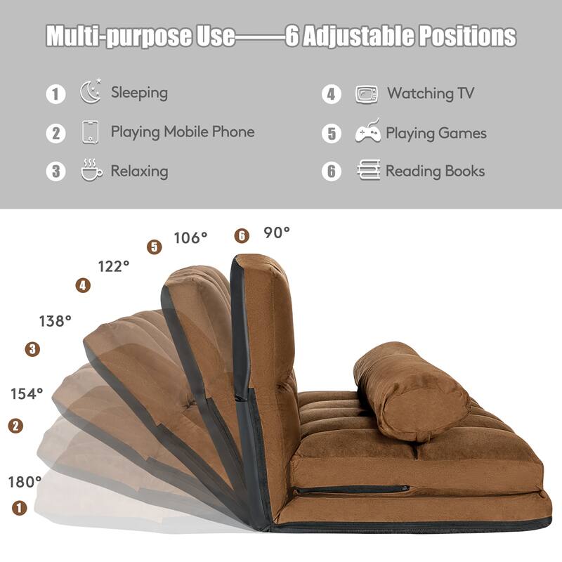Costway Foldable Floor Sofa Bed 6-Position Adjustable Lounge Couch