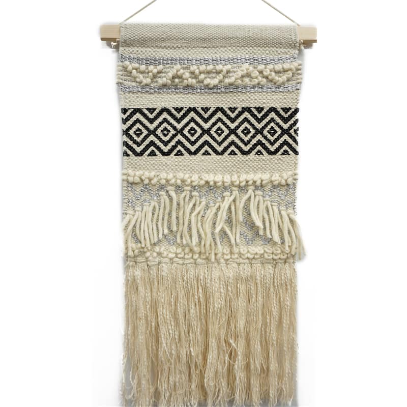 Home&Manor Wool and Cotton Macrame Wall Hanging with Rod Included - Exact Size