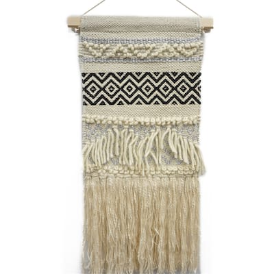 Home&Manor Wool and Cotton Macrame Wall Hanging with Rod Included - Exact Size