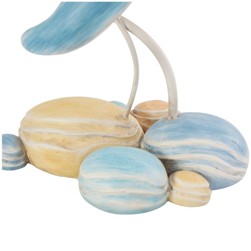 Blue Polystone Swimming Mother and Baby Whale Decorative Sculpture with Yellow Accents