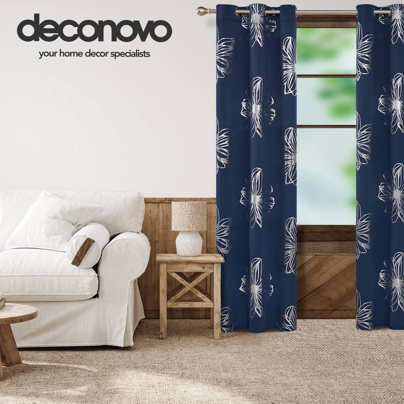 Deconovo Silver Floral Thermal Insulated Curtain Panel Pair(2 Panel)