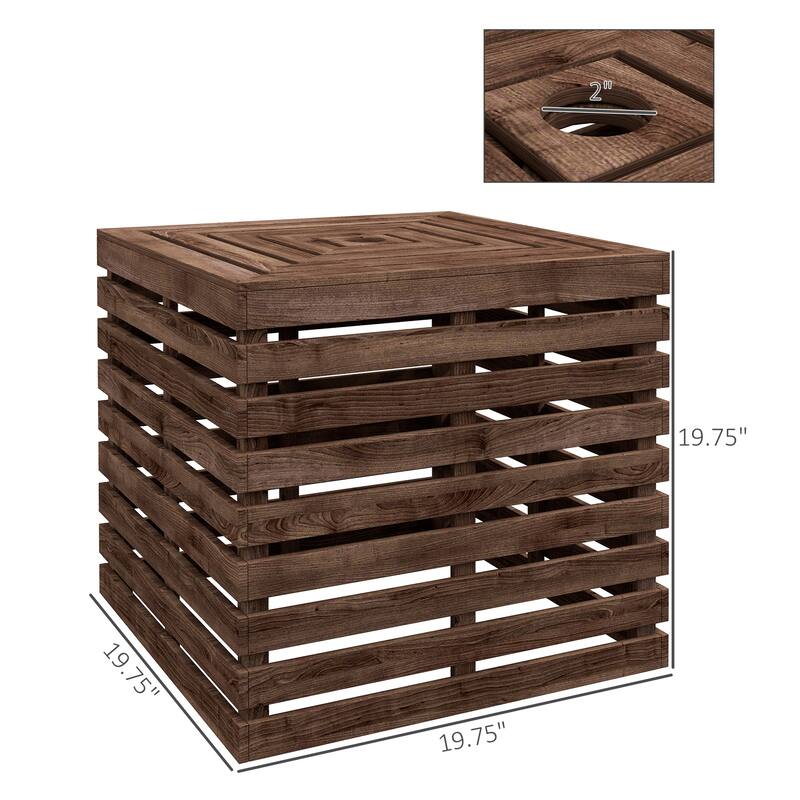 Outsunny 2-in-1 Outdoor Storage Box for Umbrella Base, Coffee End Table, Wooden Patio Umbrella Stand Table