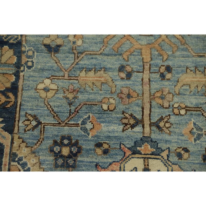 Hand Knotted Oriental 100% Wool Carpet Traditional All-Over Navy Blue & Blues Ziegler Runner Rug - 16' 1'' X 2' 8''