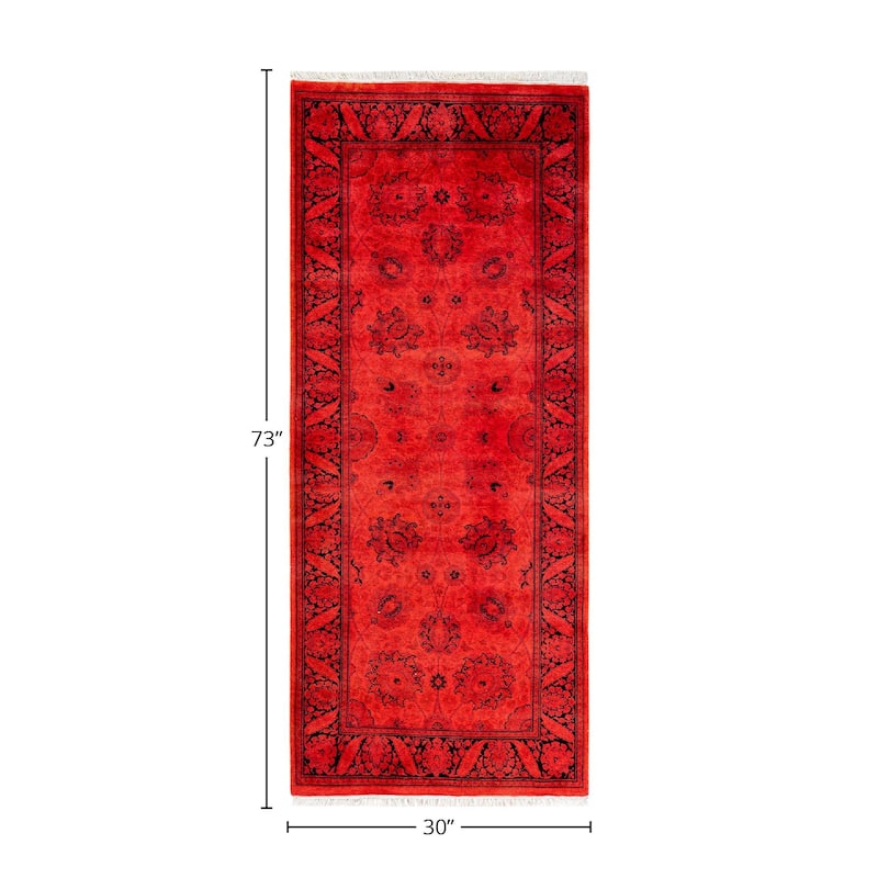 Fine Vibrance, One-of-a-Kind Hand-Knotted Runner Rug - Orange, 2' 6" x 6' 1" - 2' 6" x 6' 1"