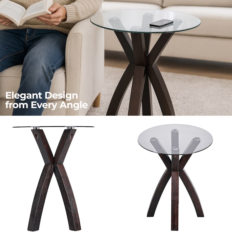 Modern Nesting Table Glass End Table with Criss Cross Base 24" Round