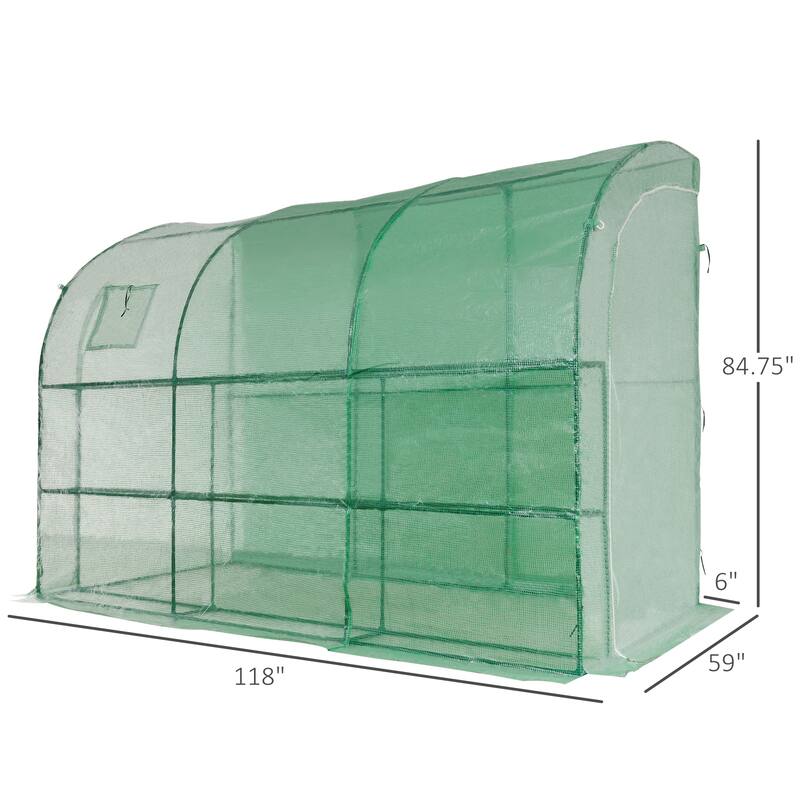 Outsunny 10' x 5' x 7' Outdoor Walk-In Tunnel Gardening Greenhouse with Windows and Doors & 2 Tiered 6 Wire Shelves, Green