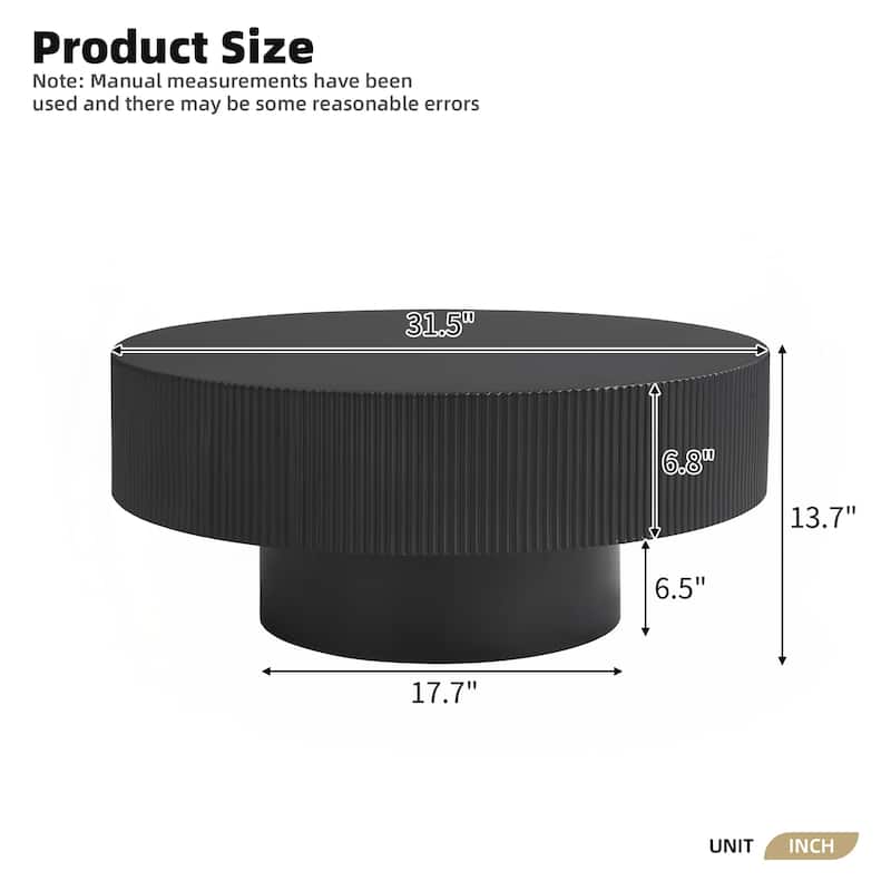 Round Coffee Table with 6.8" Thick Tabletop, Modern Drum End Table