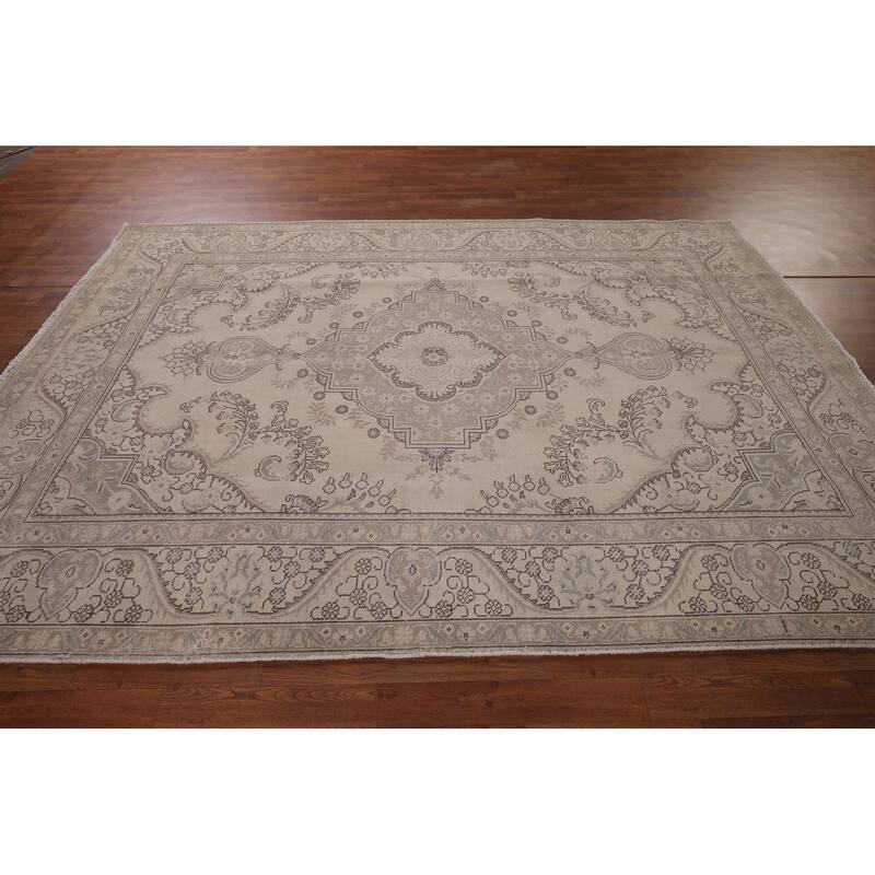 Distressed Tabriz Vintage Persian Rug Handmade Wool Carpet - 6'7" x 9'6"