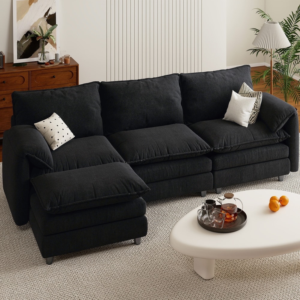 Modern Velvet L Shaped Couch 108" Modular Sectional Sofa with Movable Ottoman