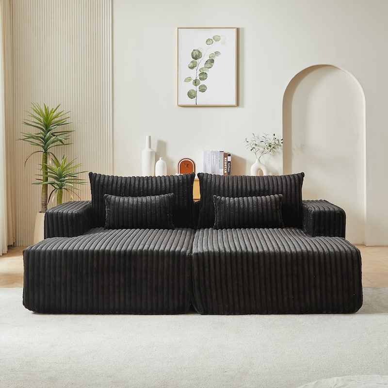 Black Modern 87" Cloud Plush Loveseat Sectional Lounge Sleeper Chaise Sofa with Pillows for Living Room