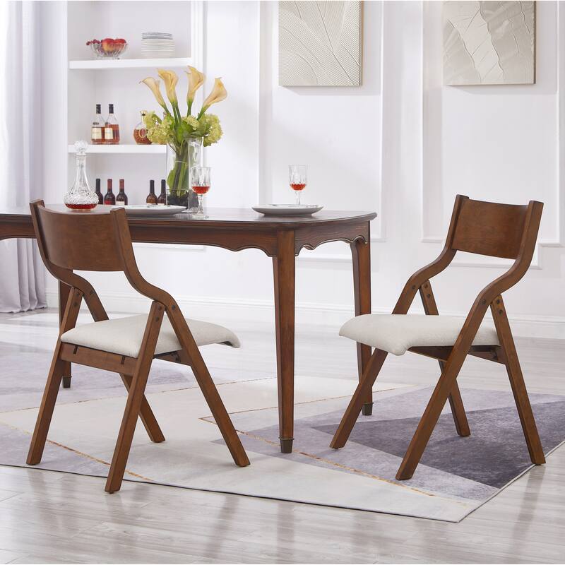 Upholstered folding Dining chair, space saving, easy to carry, Dining Room, 2-Pack - Walnut