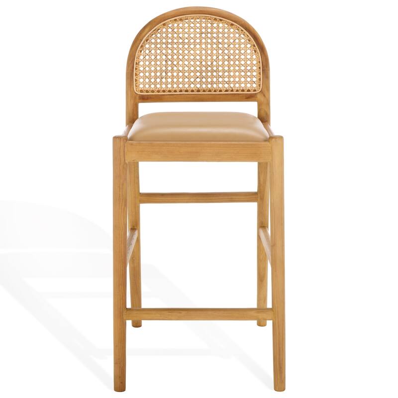 SAFAVIEH Couture Laylie Rattan And Leather 26-inch Counter Stool - 16"W x 20"D x 37"H
