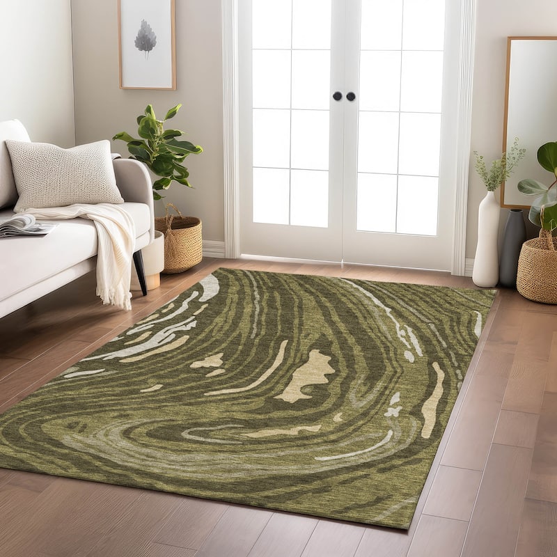 Machine Washable Indoor/ Outdoor Abstract Brushstrokes Chantille Rug